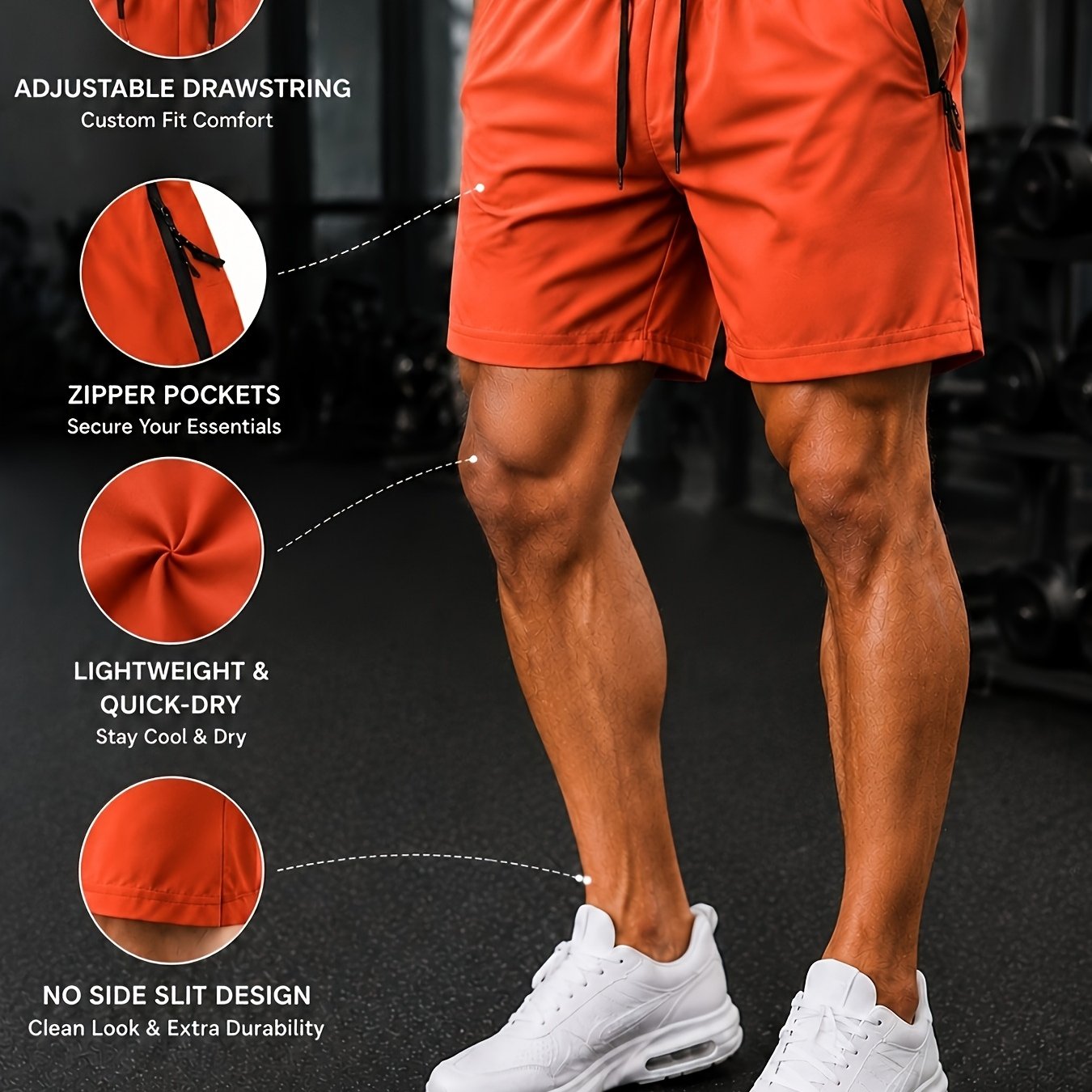 TEMU Men's Easy Solid Color Athletic Shorts, With Elastic Waist Drawstring Adjustable, Anti-theft Zipper , Men's Sports Casual Versatile Shorts,