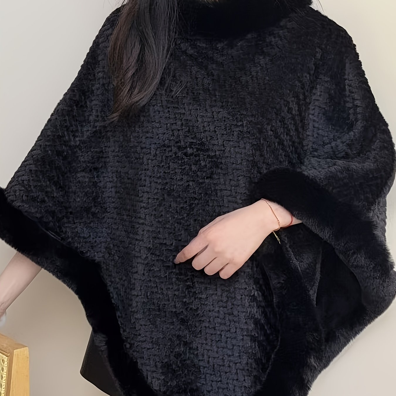 TEMU Talla Grande - 1 pieza Capa Pullover para Mujer Poncho Chal Bufanda Más Terciopelo Rex Holgado Abrigo Caída de Otoño e Invierno