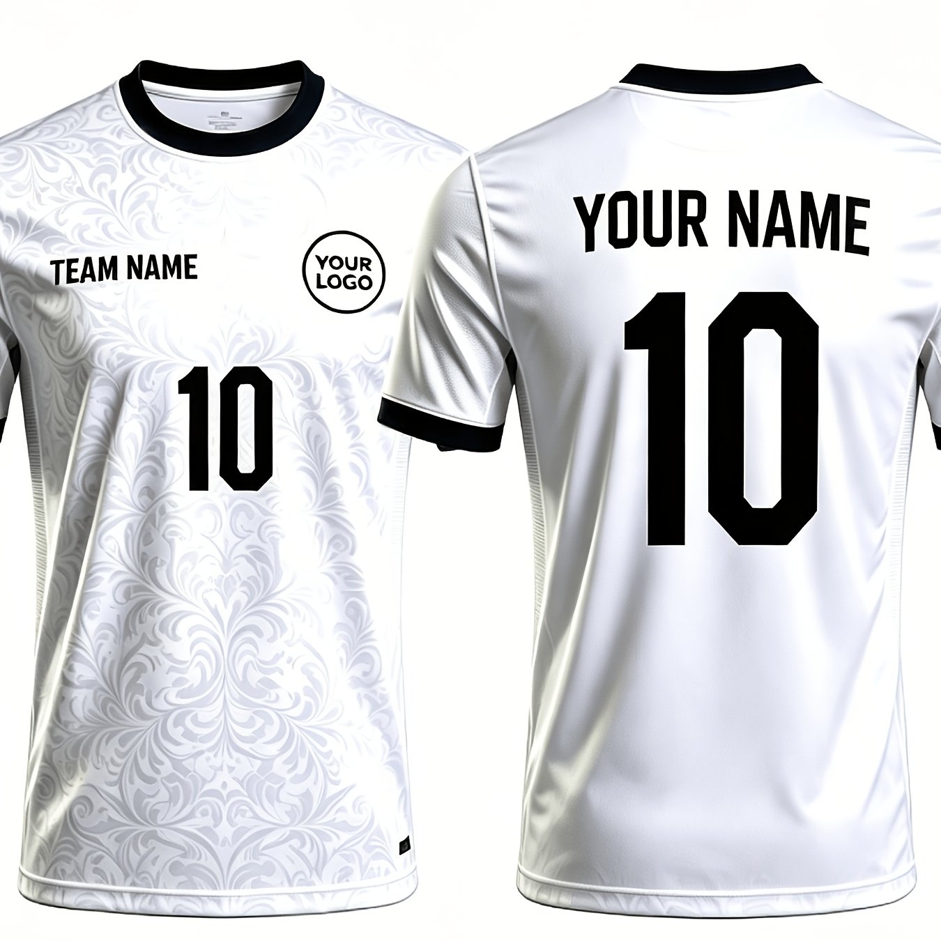 TEMU 1pc Custom Personalized Soccer Jersey - Personalized Name/number/text, Quick-dry Breathable Football Shirt With Damask Pattern & White/navy Trim