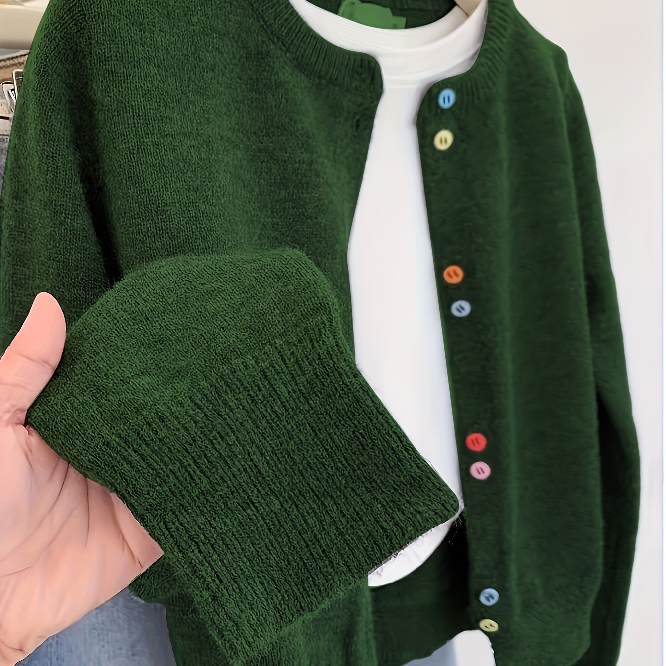 TEMU Colorful Button Front Cardigan Sweater, Solid Color Versatile Cardigan, Fall Winter Beautiful Sweater