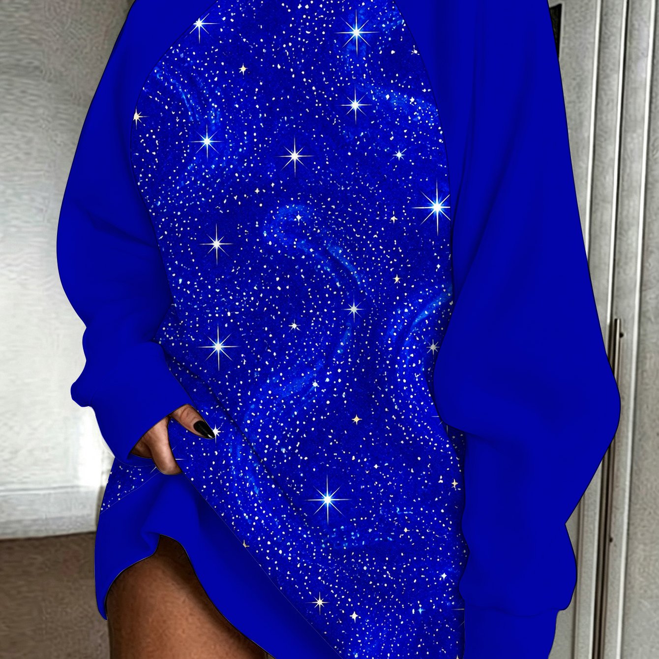 TEMU Blue Starry Night Womens Print Sweatshirt Midlength Autumn Winter Regular Casual Wear Party Shopping Travel