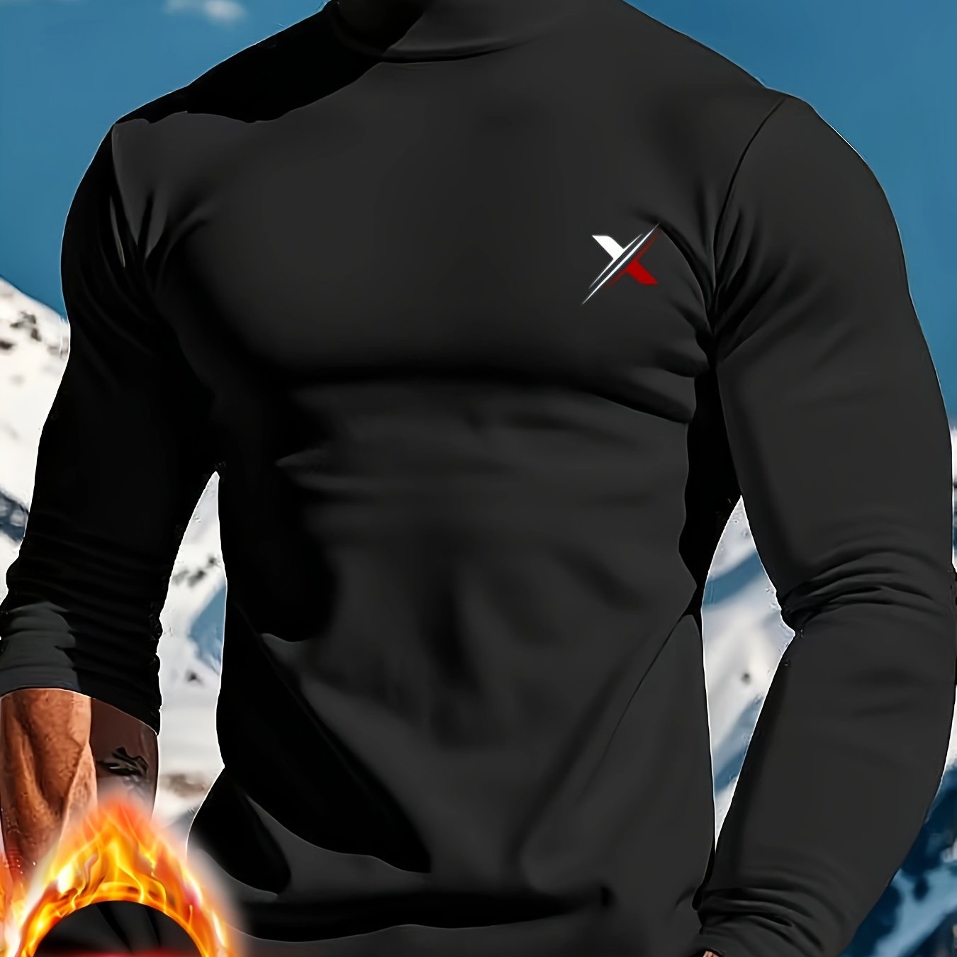 Image of Elastic High-neck Slim-fit Thermal Top, Outdoor Sports Slim-fit Long-sleeve T-shirt