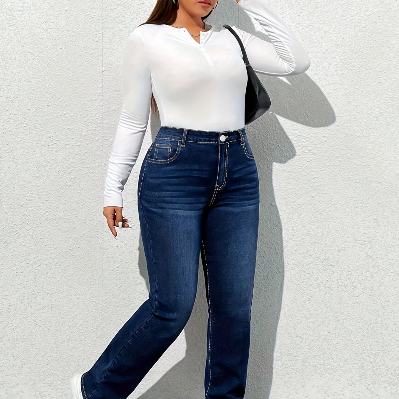 2026 Casual Comfortable High-elasticity Plus-size Women's Jeans, , Versatile For , Suitable For Casual , Machine Washable