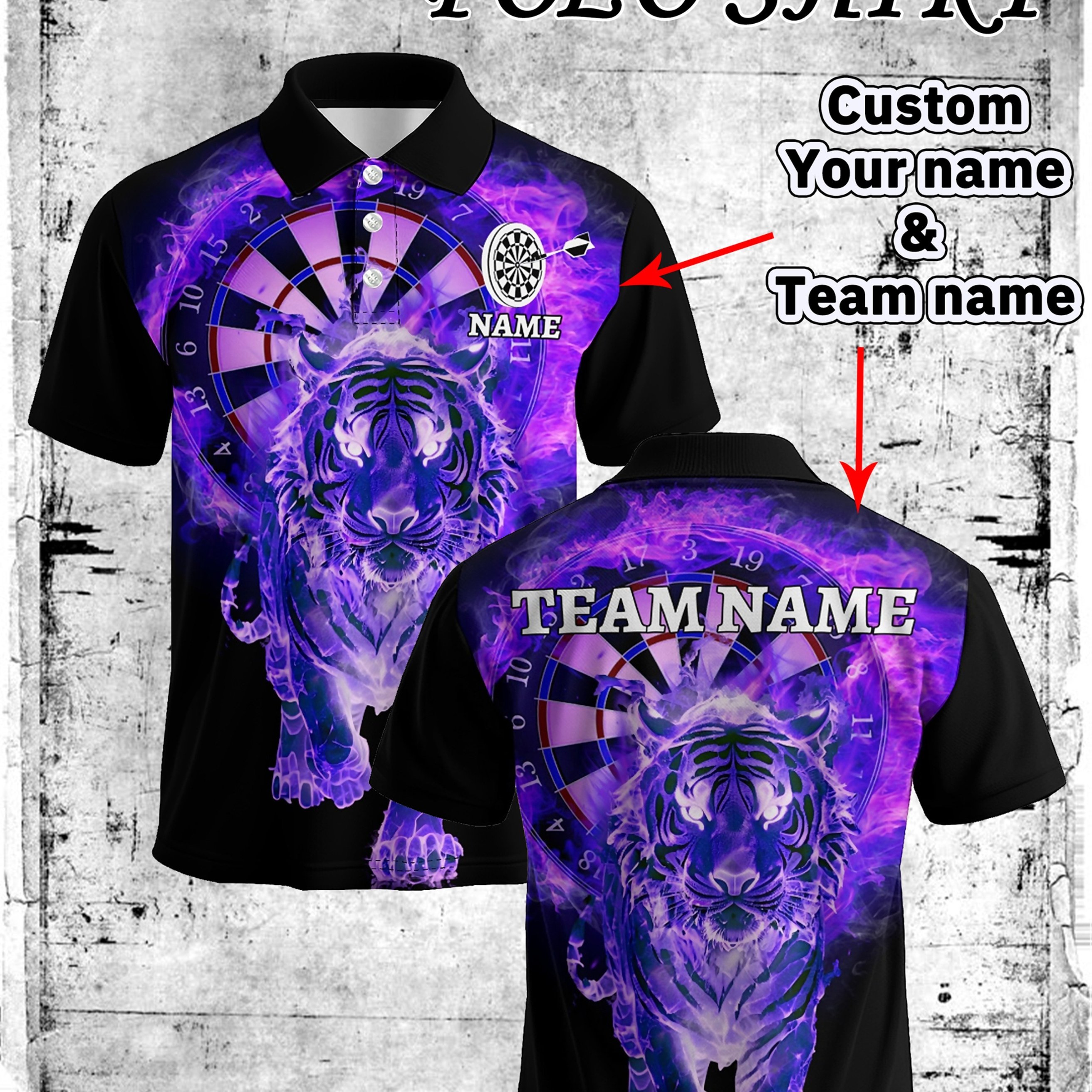 TEMU Customized For Darts Shirt, 3d Flaming Tiger And For Dart , Name And Team Name Customization , Comfortable And Breathable Polyester Fabric,