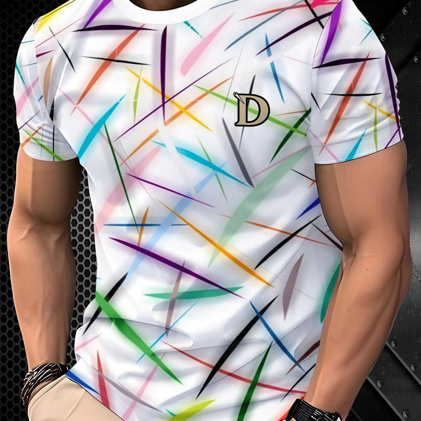 TEMU Men's Stylish Casual Round-neck Patterned T-shirt With 3d Digital Printing - Perfect For Outdoor , Everyday Summer Outfits, Street Fashion,