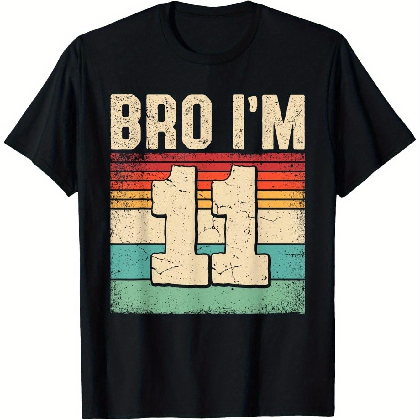 Image of Brother Im An 11-year-old Boys Birthday T-shirt Soft, Breathable Short-sleeved Colorful Striped Neck Casual Top For Teenagers Perfect Gift, Suitable For Middle School Childrens Wear