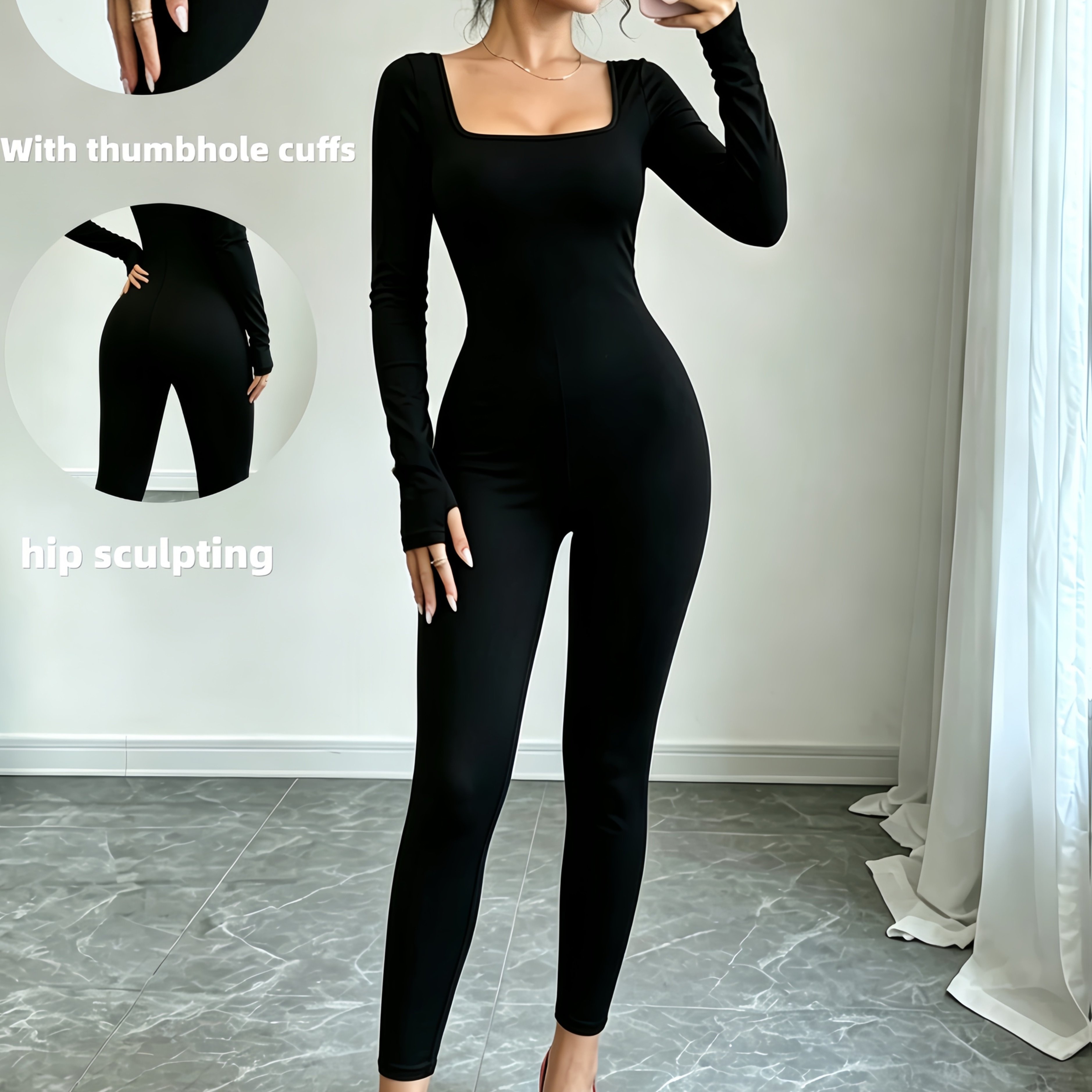 Autumn Women's Long Sleeve Jumpsuit, High Elasticity Fabric, Machine Washable