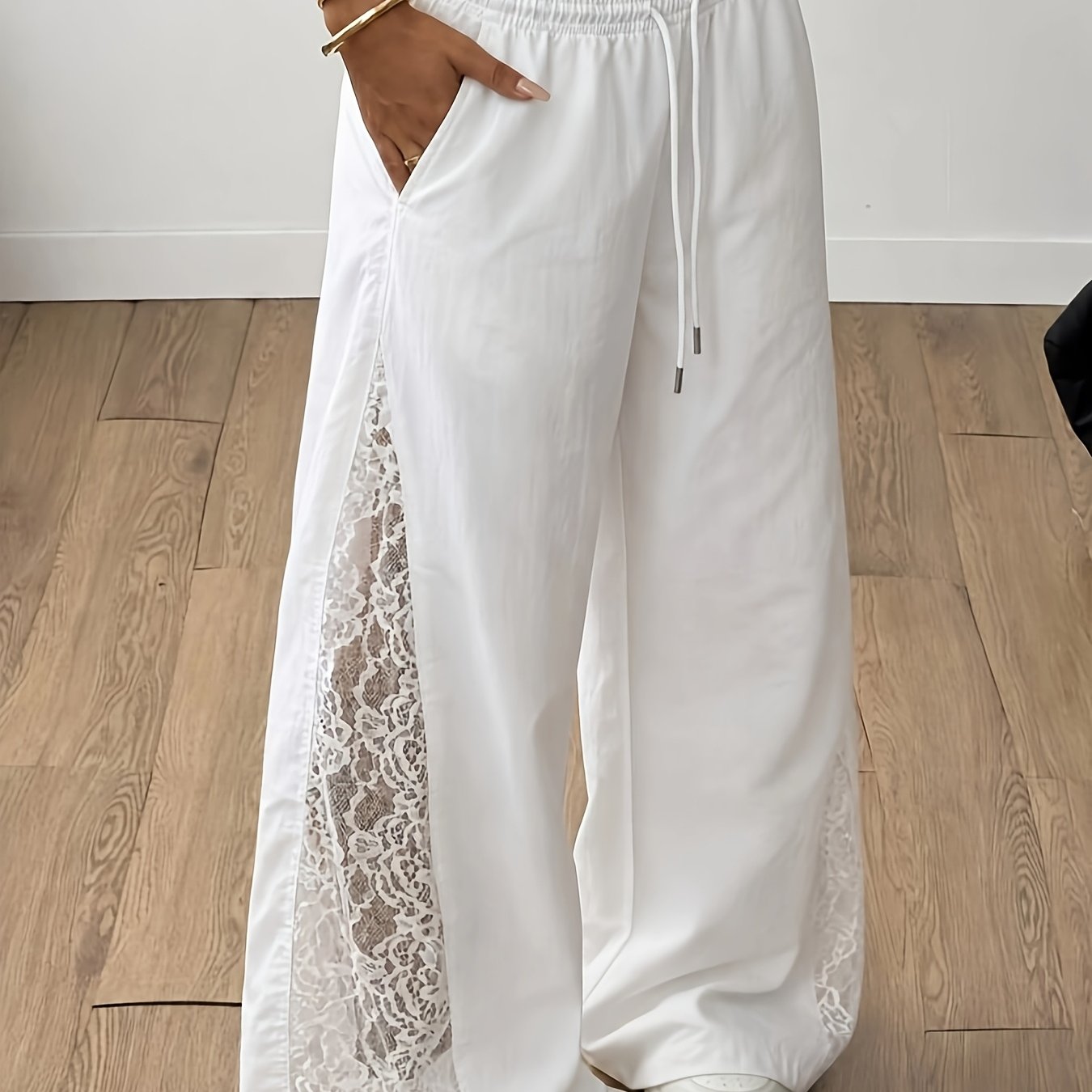 TEMU Women's Spring Summer Autumn Street Style Sexy Y2k Style Casual Outing Back To -block Lace Low-waist Wide-leg Pants Women's Summer Outfit