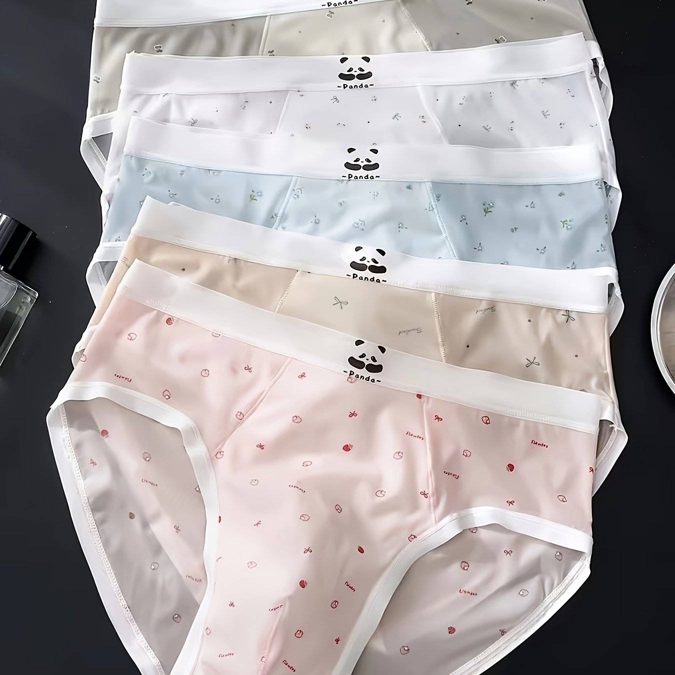 Image of 5pcs Set Random Color Men's Mid-waist Bamboo Rayon Briefs Cute Cartoon Panda Print Ultra-thin Breathable U Convex Pouch Elastic Soft Underwear