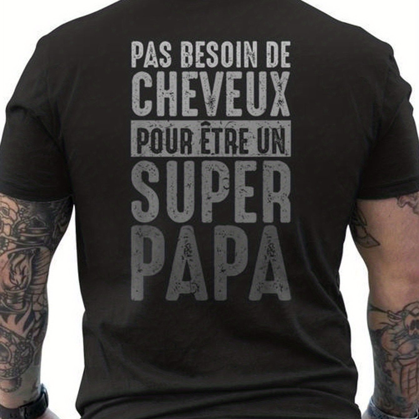 TEMU T-shirt Fête des Pères pour les Super Pères - Pas besoin de cheveux - Imprimé sur le dos - Fabriqué en - Col Rond - Douce et Aérée - Manches