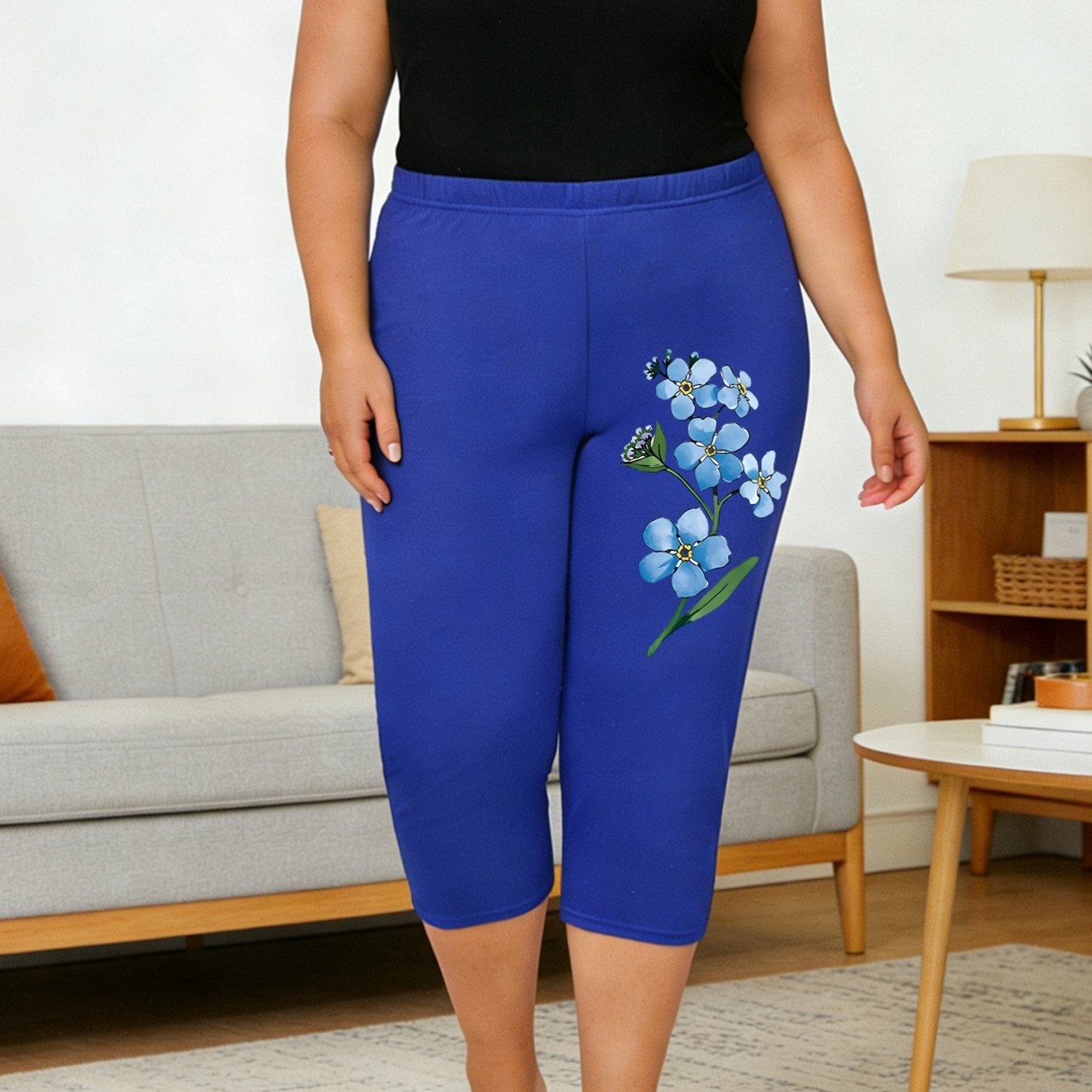 TEMU Plus Size Women's Spring/summer Fitted Printed Capri Pants, Comfortable, Athletic, Form-fitting, Stretch Capri Pants