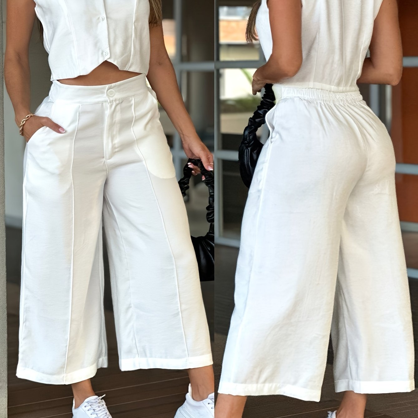 TEMU Top tipo chaleco de color liso + Pantalones cortos de pierna ancha