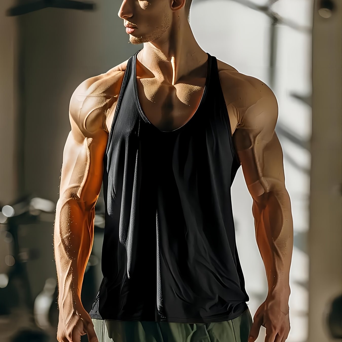 E-shop Sportliches Herren Tank Top, schnelltrocknendes, atmungsaktives Mesh, Rundhalsausschnitt, ärmelloses, gerades, dünnes Trägerwestchen mit Saum,