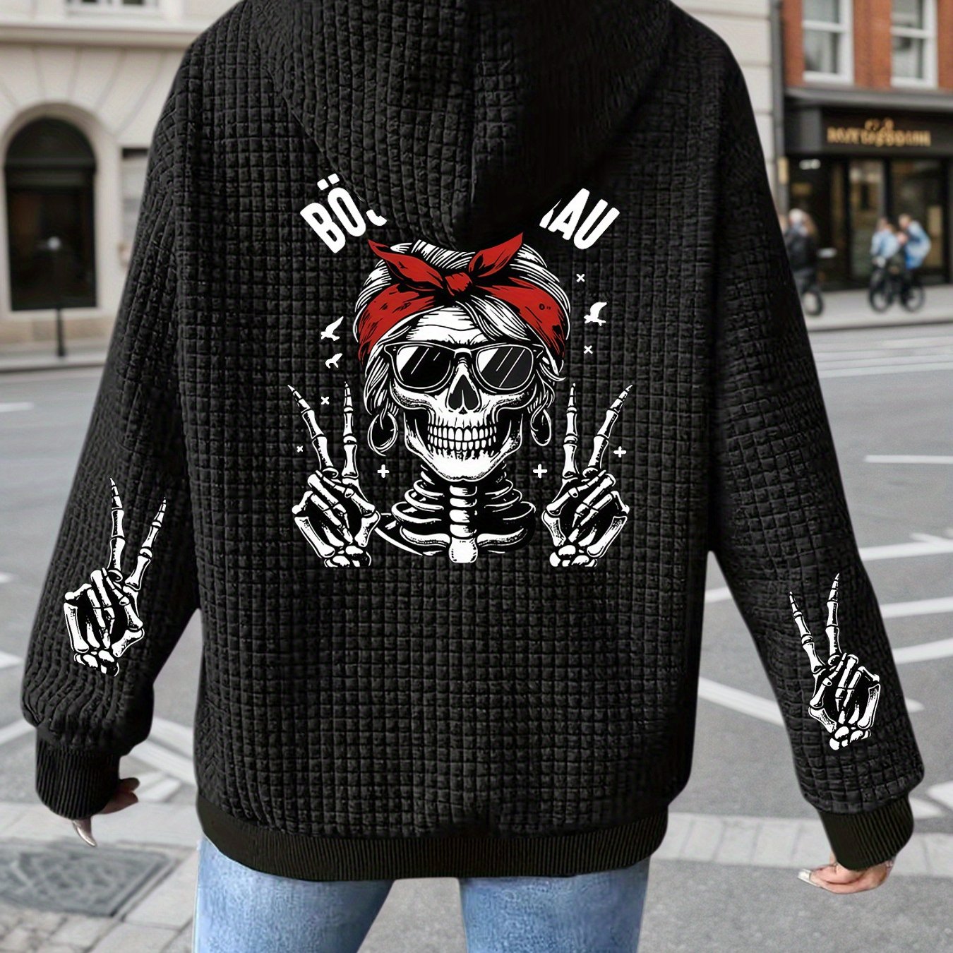E-shop Plus Size, Neuer Bestseller Damen Hoodie mit Kapuze, Modischer Waffelstoff-Sweatshirt mit und Kordelzug Langarm Casual Mantel