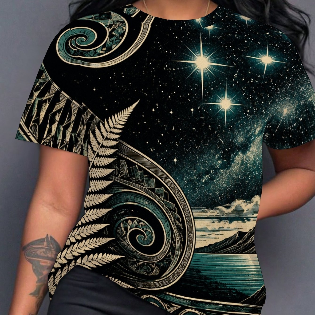 TEMU Maori Women's Casual Print Round Neck Short Sleeve T-shirt, Daily Tees, , Fashionable For Summer Beach, Vacation