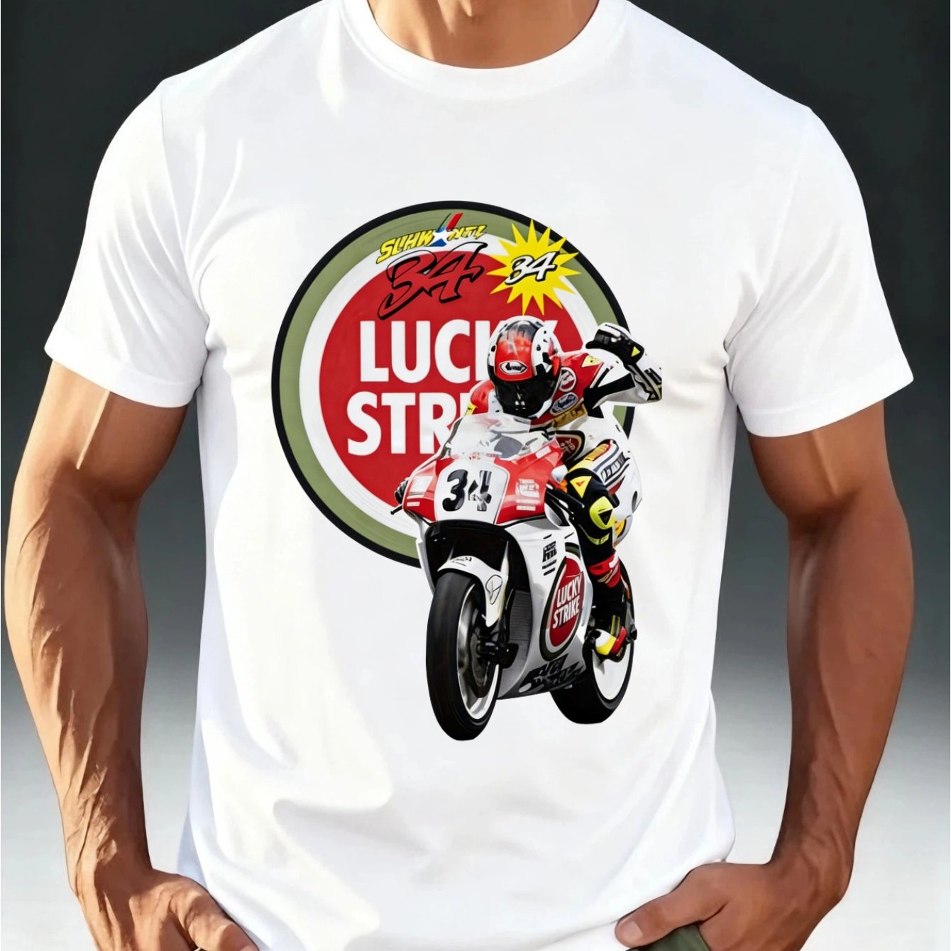 TEMU T-shirt Taglia 34 a tema moto, maglietta retr簷 da a maniche corte