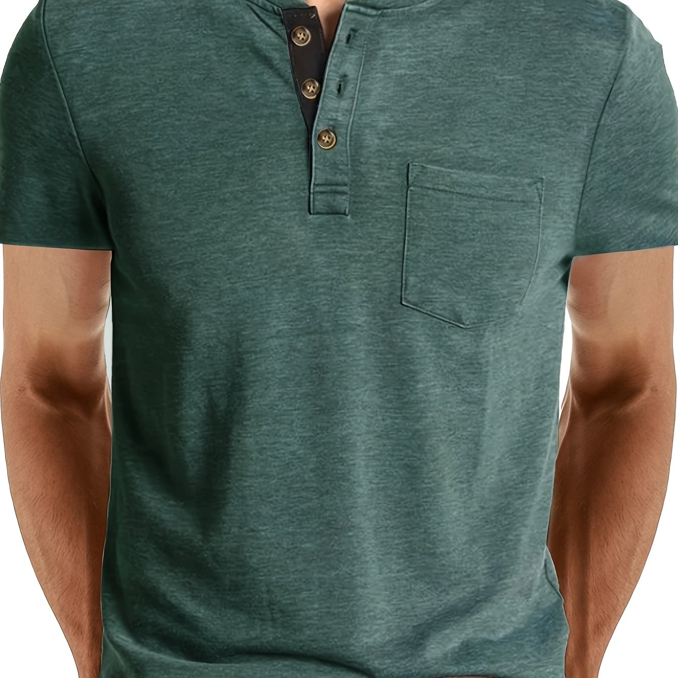 Plus Size Men's Henley Round Neck Short Sleeve T-shirt, Plus Size