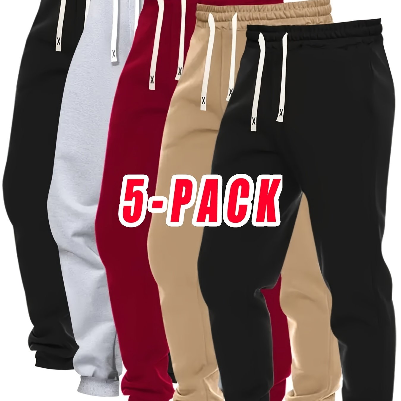 TEMU 5 Pack Men's Pants Outdoor Sports Ankle-length Pants, Casual Versatile Solid Color Breathable Summer Athletic Trousers, Five-pack
