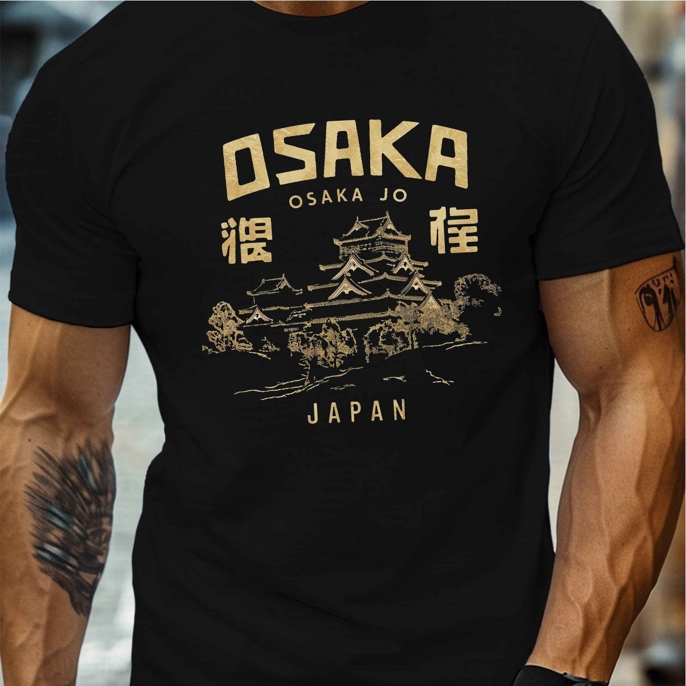 Image of T-shirt Featuring A Graphic Of Castle, With Golden That Read ' Jo', Designed With Cherry Blossoms, Perfect For Casual Summer With A Round Neck And Short Sleeves, 's Machine Washable