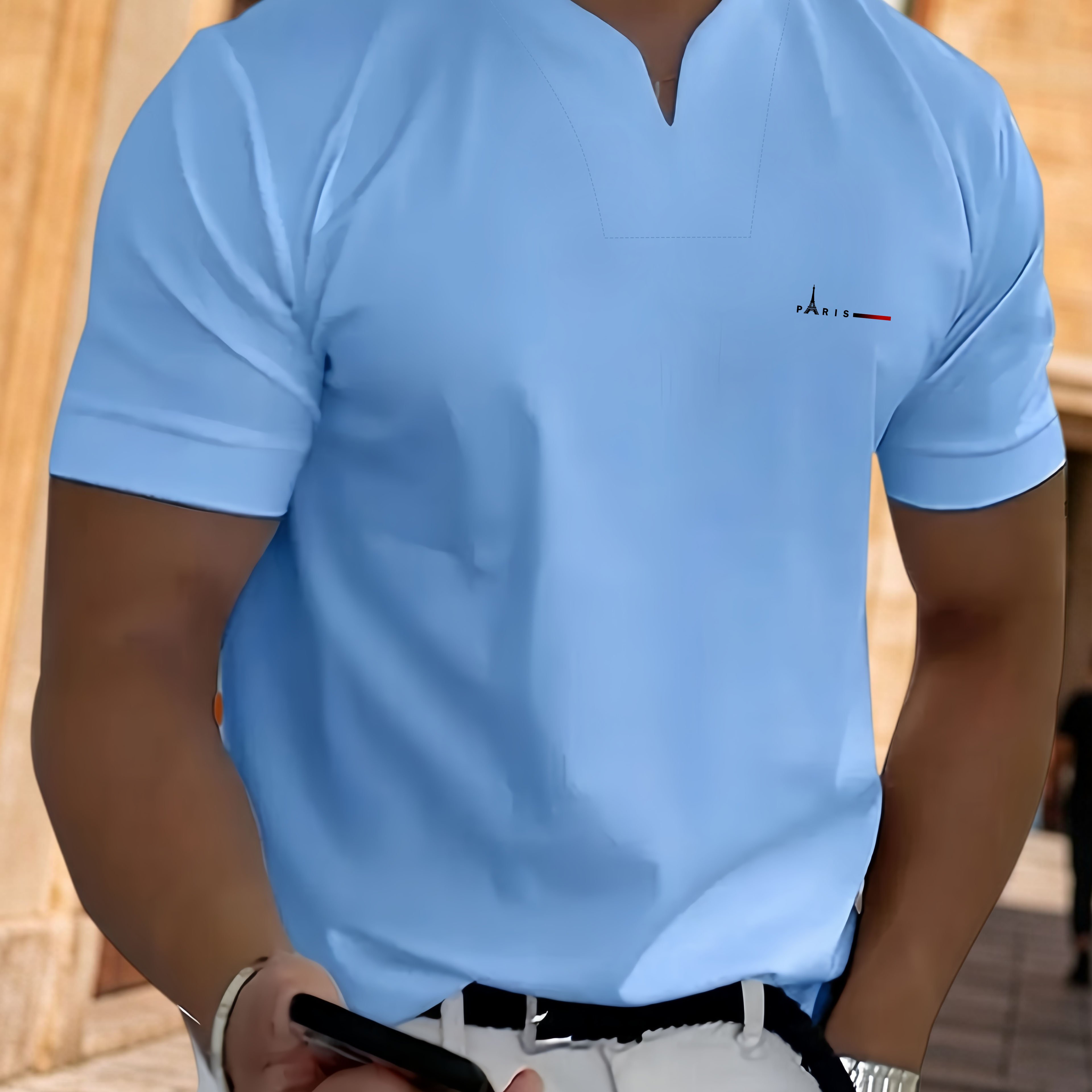 TEMU T-shirt léger à col en V pour homme - T-shirt décontracté à manches courtes et respirant pour fête, , décontracté et avec des de design créatifs