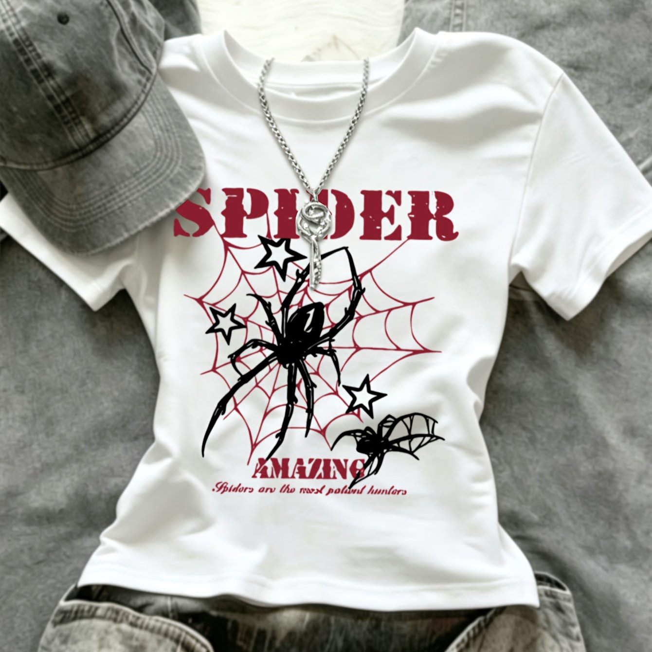 TEMU Western Summer Hot 1pc Haut Décontracté Femme Rétro Design Facile Y2K Style Street Cool Coréen Aléatoire Ins Cartoon Créatif Tendance SPIDER,