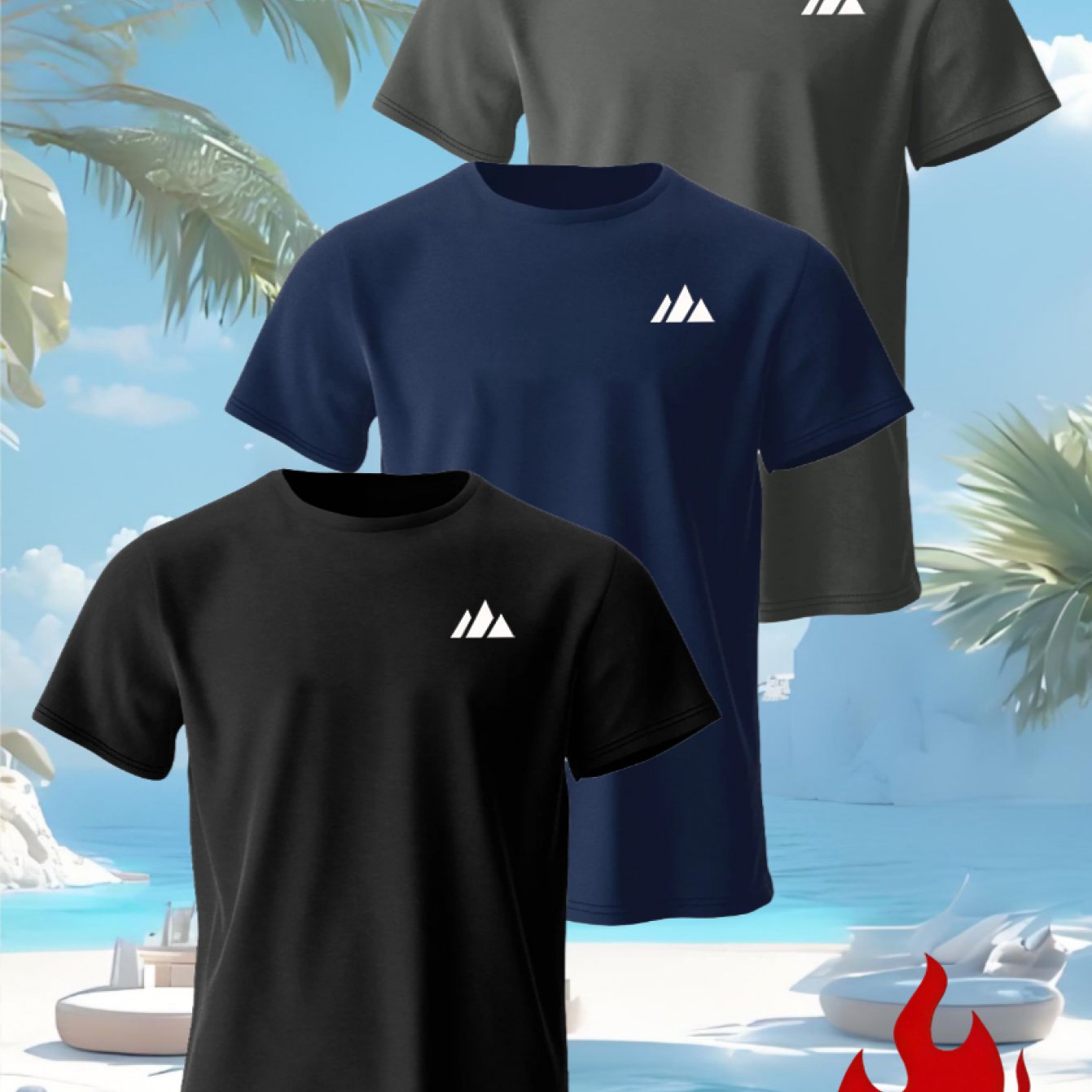 E-shop 3er-Set Sommer Sport Mode T-Shirts mit kleinem Berg-Print - Weiche und atmungsaktive Rundhals-T-Shirts, | Lässig und bequem | Geschmeidig, in