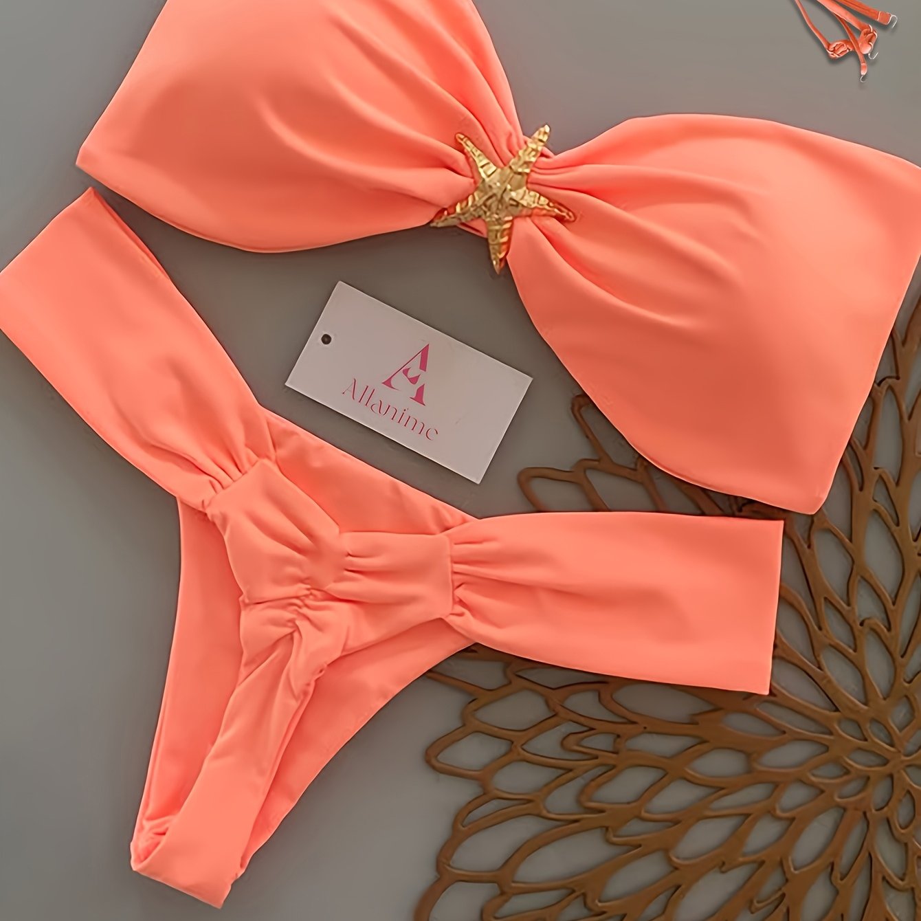 E-shop Neuer Strand-Pool-Party Casual Mode-BH mit Fünfzackiger Sternverzierung Einfarbige Bikini-Teile für Damen
