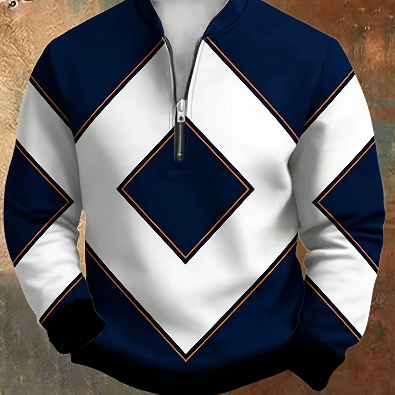 TEMU [print Design - Not Textured] Men's Long Sleeve Shirt Spring Autumn Men's Stand Collar Half-zip Shirt Stand Collar Sweatshirt Fashion Print