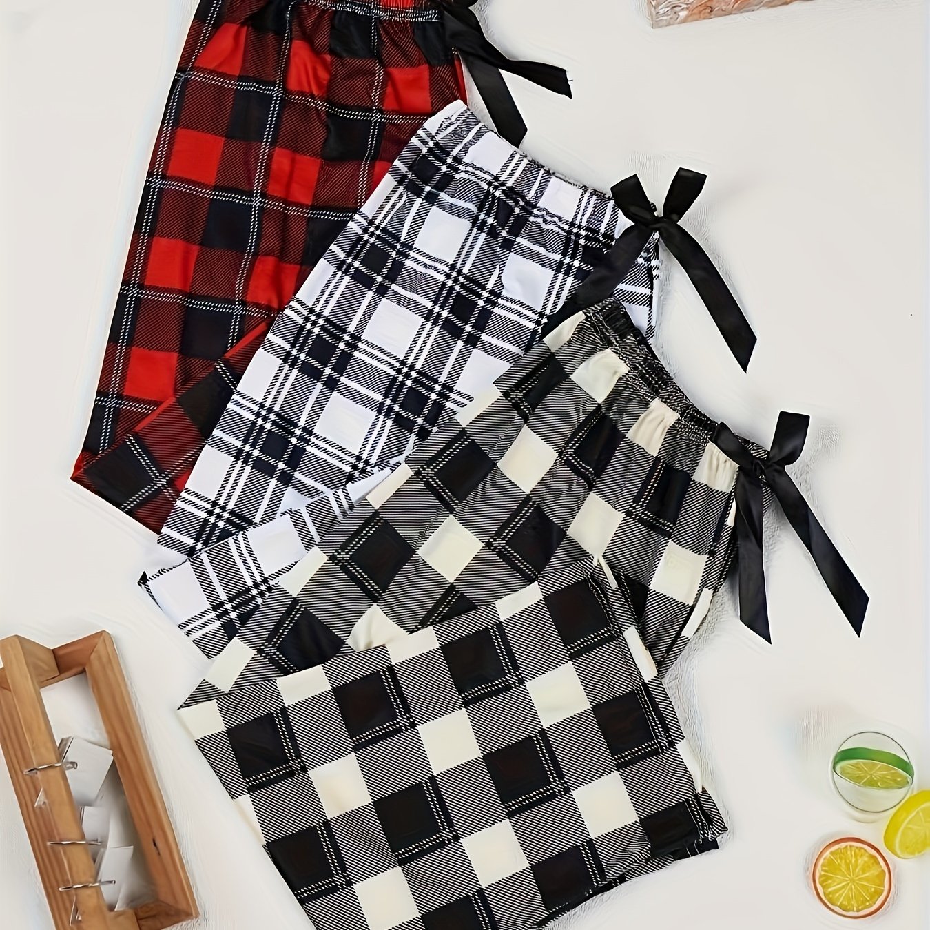 TEMU 3-pack Cozy Women's , Waist With Bow Tie, Polyester Knit Fabric, 3/4 Length Lounge Pants For All , Comfortable Wear