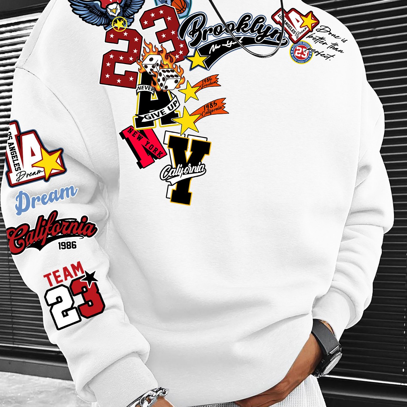 TEMU Style Multi-city Fusion Inspirational Streetwear Crewneck Sweatshirt" ! Men' Style Outfit, Ideal For Casual Daily Wear And On-trend