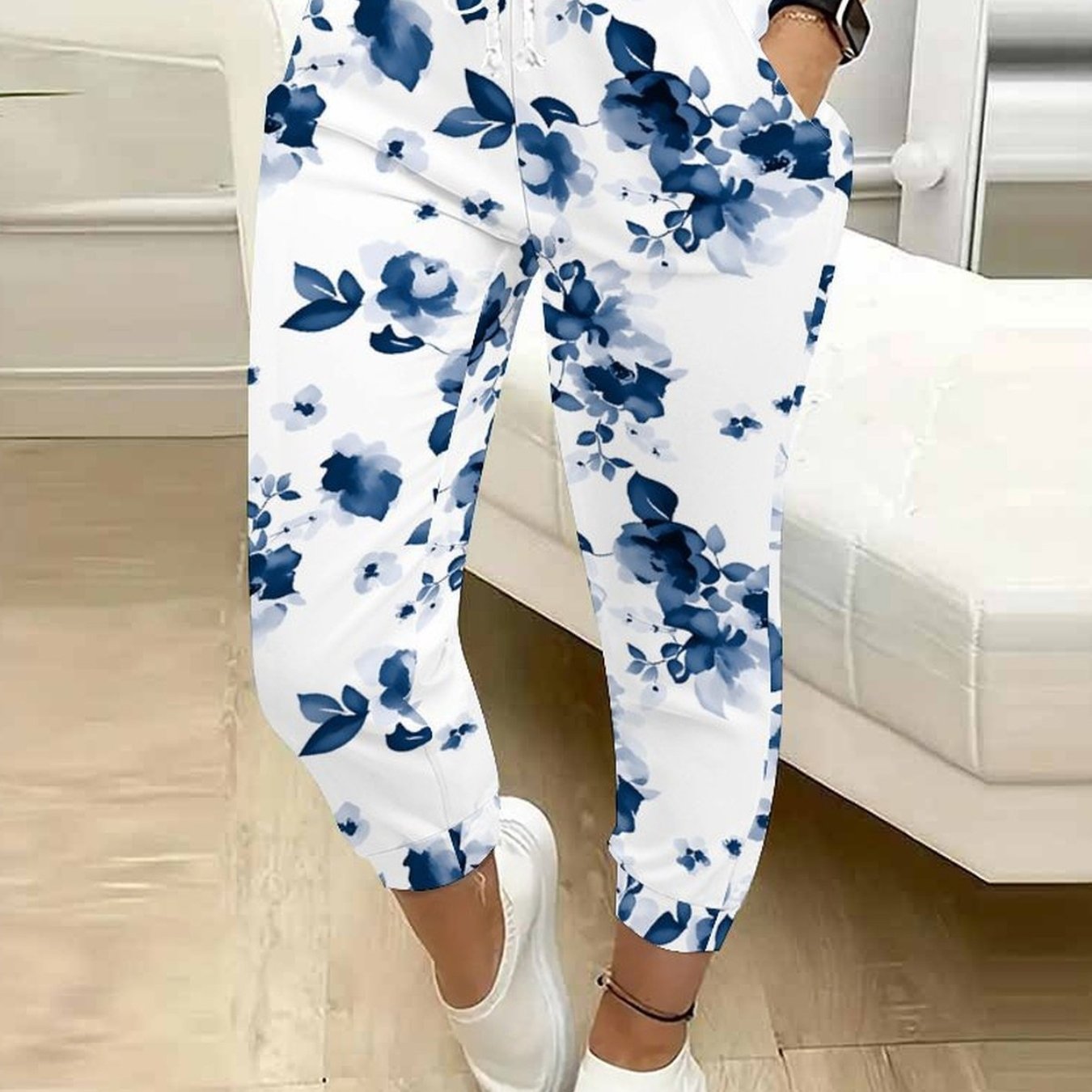 TEMU Classic Women's Drawstring Pants With Floral, Botanical, Geometric, And 250th Anniversary Celebration Prints, Suitable For Outdoor Play, And