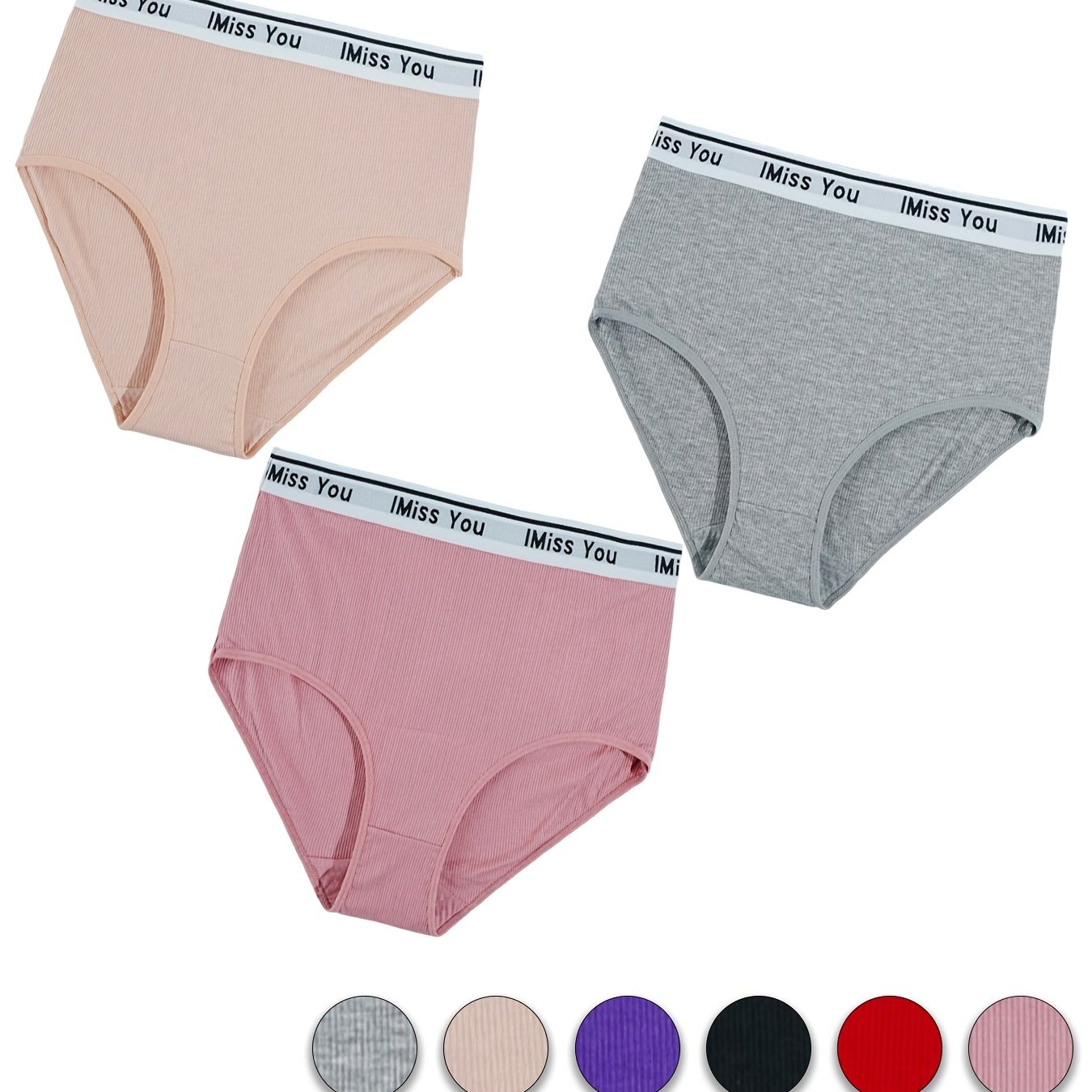 TEMU Random 3pcs Plus Size Elegant Panties, Women's Letter Pattern Comfortable Mid Waisted