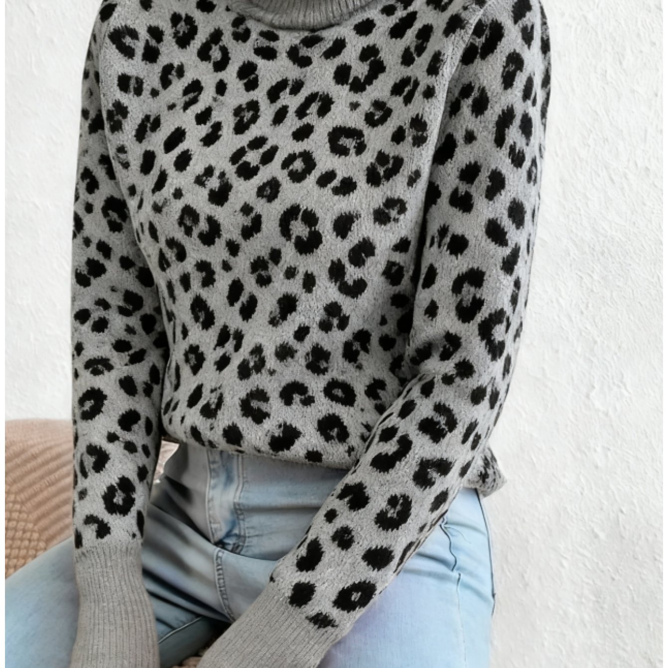 Leopard Print Warm And Versatile Sweater, Elegant Pullover For Home, Office, And