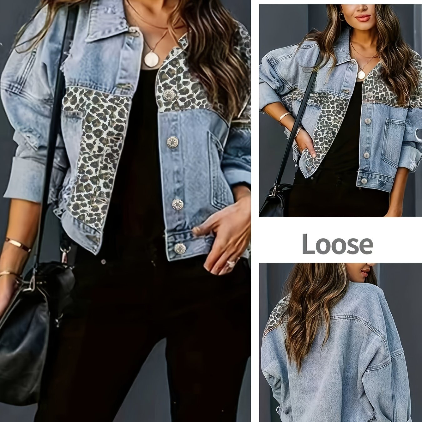 Image of Women's Leopard Print Jacket, Loose Drop Shoulder Style
