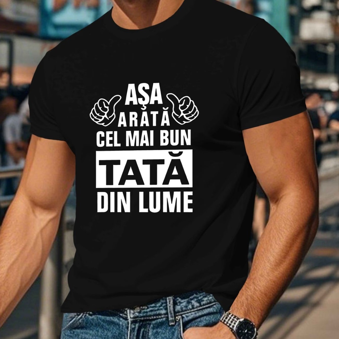 TEMU Men's "world's Best Dad" Funny T-shirt - Romanian Print Suitable For Father's Day Gift, Breathable Summer Crew Neck Short-sleeve Tee With Meme,