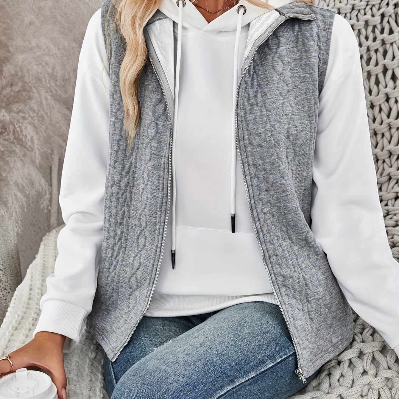 Women' Color Zipper Sleeveless Casual Regular Jacket Vest