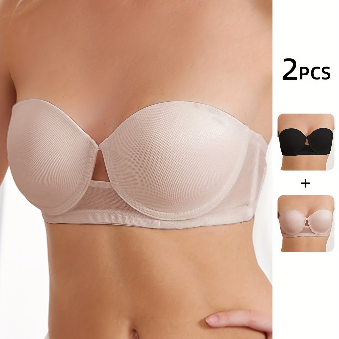 2pcs Solid Underwire Strapless Bra