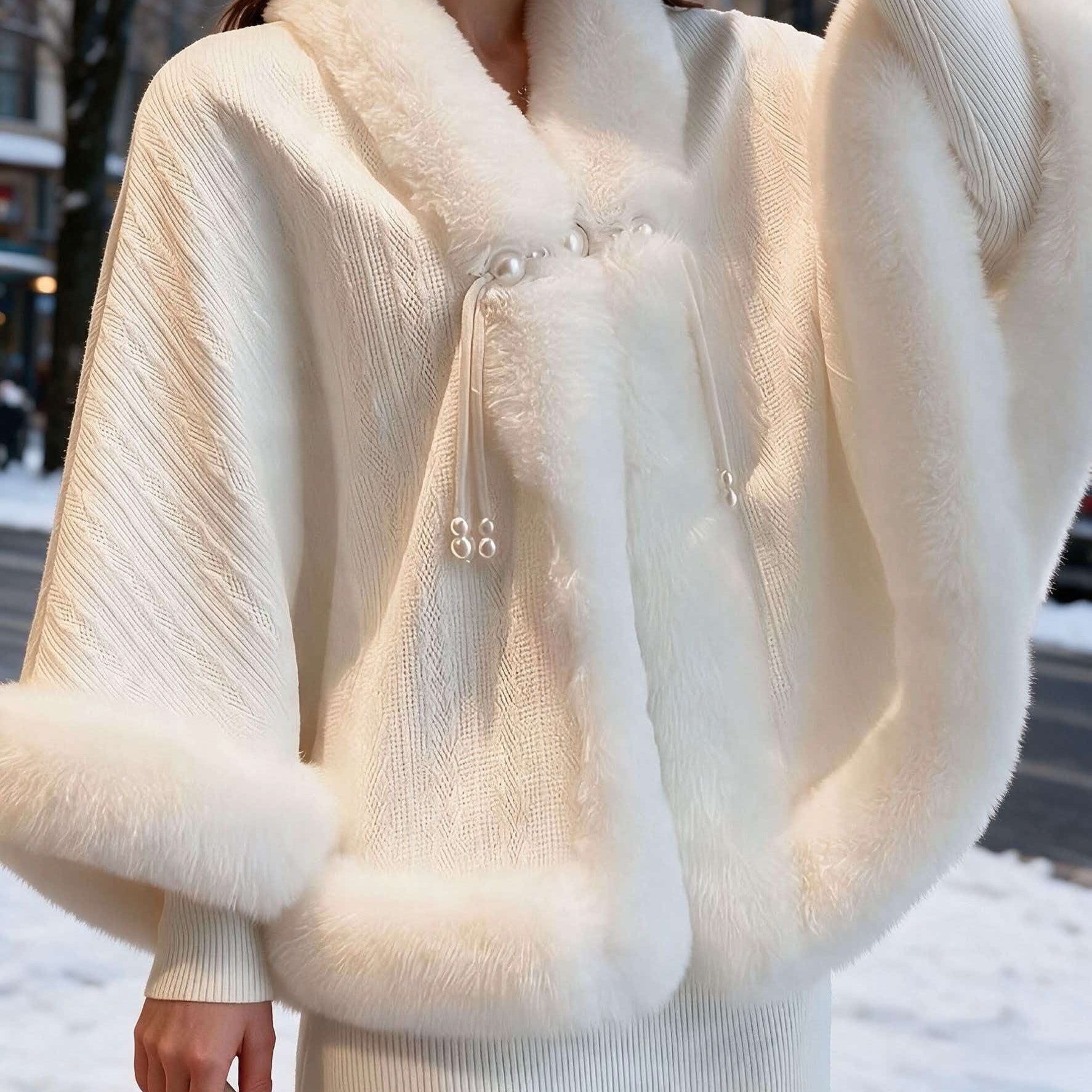 TEMU Plus Size, New High-end , Autumn/winter Loose Fit Thickened Warm Oversized Artificial Cape Shawl, Qipao Style Fashion Outerwear