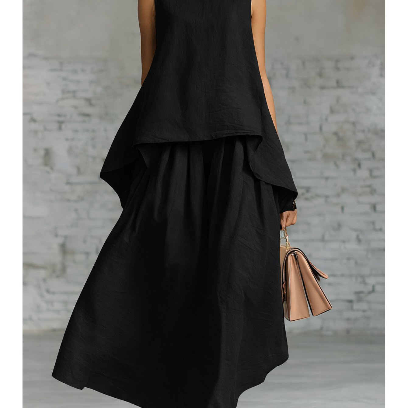 Women's Soft Style Sleeveless A- High-waist Wide-leg Pants Two-piece Set Versatile Flowing