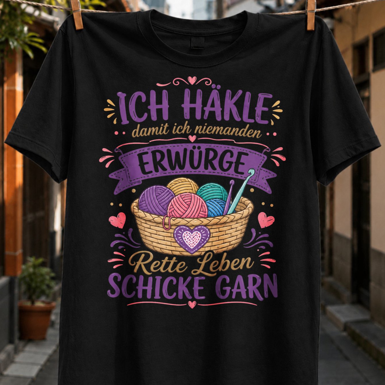Image of Ich Haekle Damit Ich Niemanden Erwuergen Muss Schicke Garn Yarn Basket Statement Design Graphic T-shirt Unisex All T-shirt