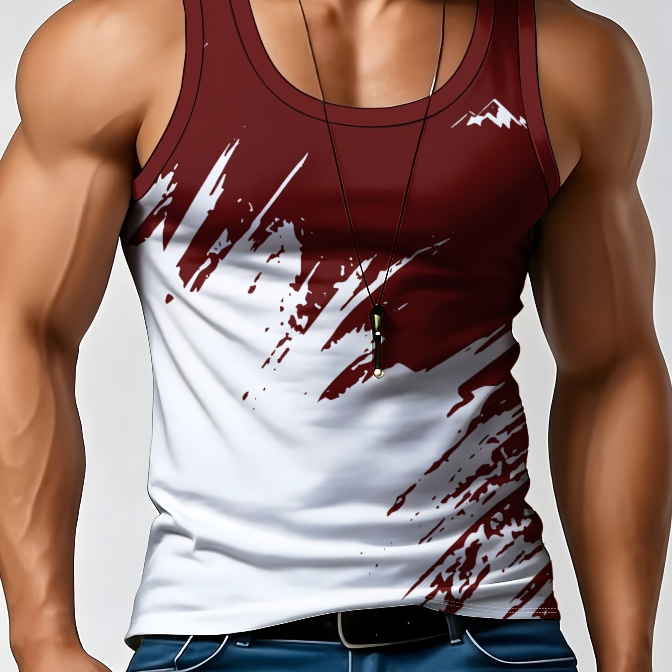 TEMU Fashionable Men's Crew Neck Sleeveless Tank Top With Geometric Pattern, For Daily Wear And Loungewear, Hand Wash Or