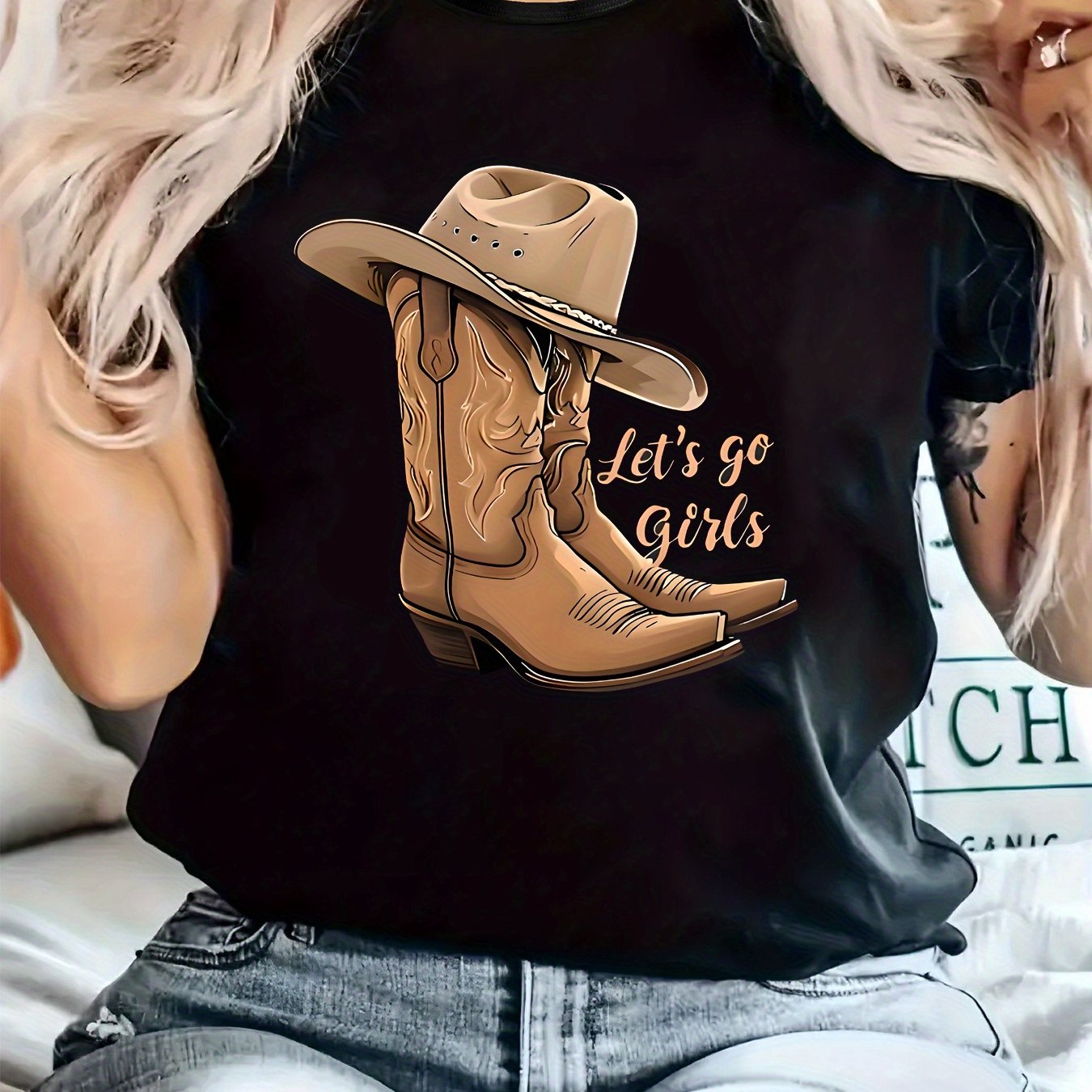 TEMU Plus Size, Print Plus Size Women's Casual T-shirt, Round Neck, Short Sleeved, Slightly Elastic Fabric, Regular Style, Comfortable Top For Women