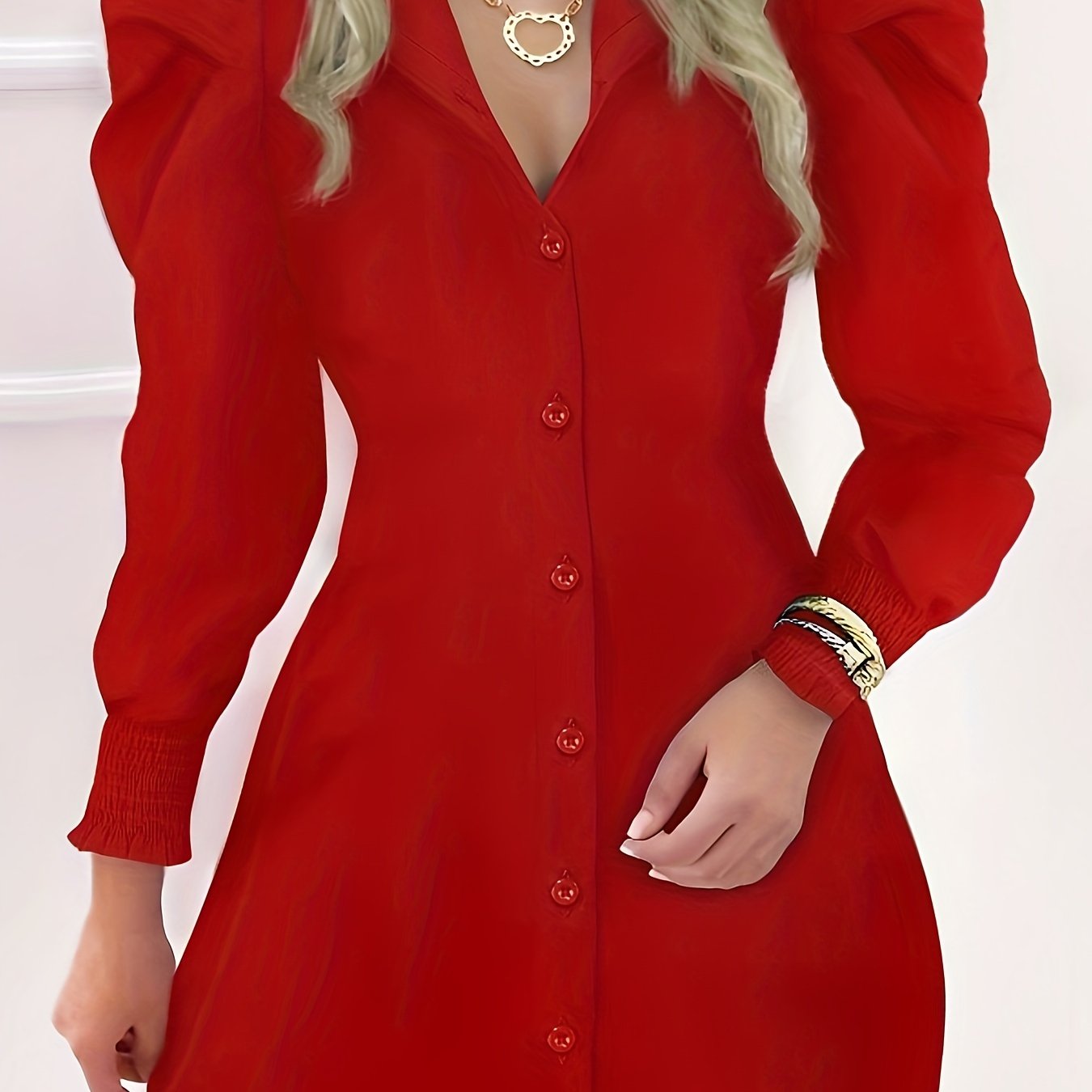 TEMU 1pc Elegant Women's Long Sleeve Shirting - Polyester Lapel Collar Shirt With Shirred , Solid Color, Woven Fabric For Spring/summer/fall