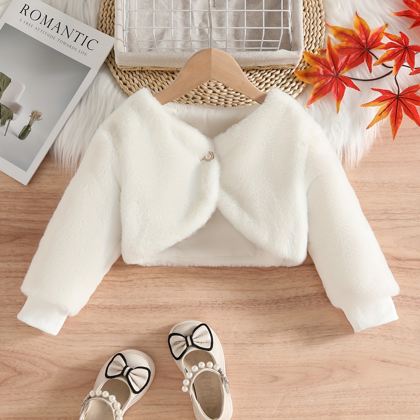 Image of Cute Girls' Black Plush Jacket | Fall Winter Warm And Fashionable Outerwear | Soft And Comfortable | Suitable 3-8