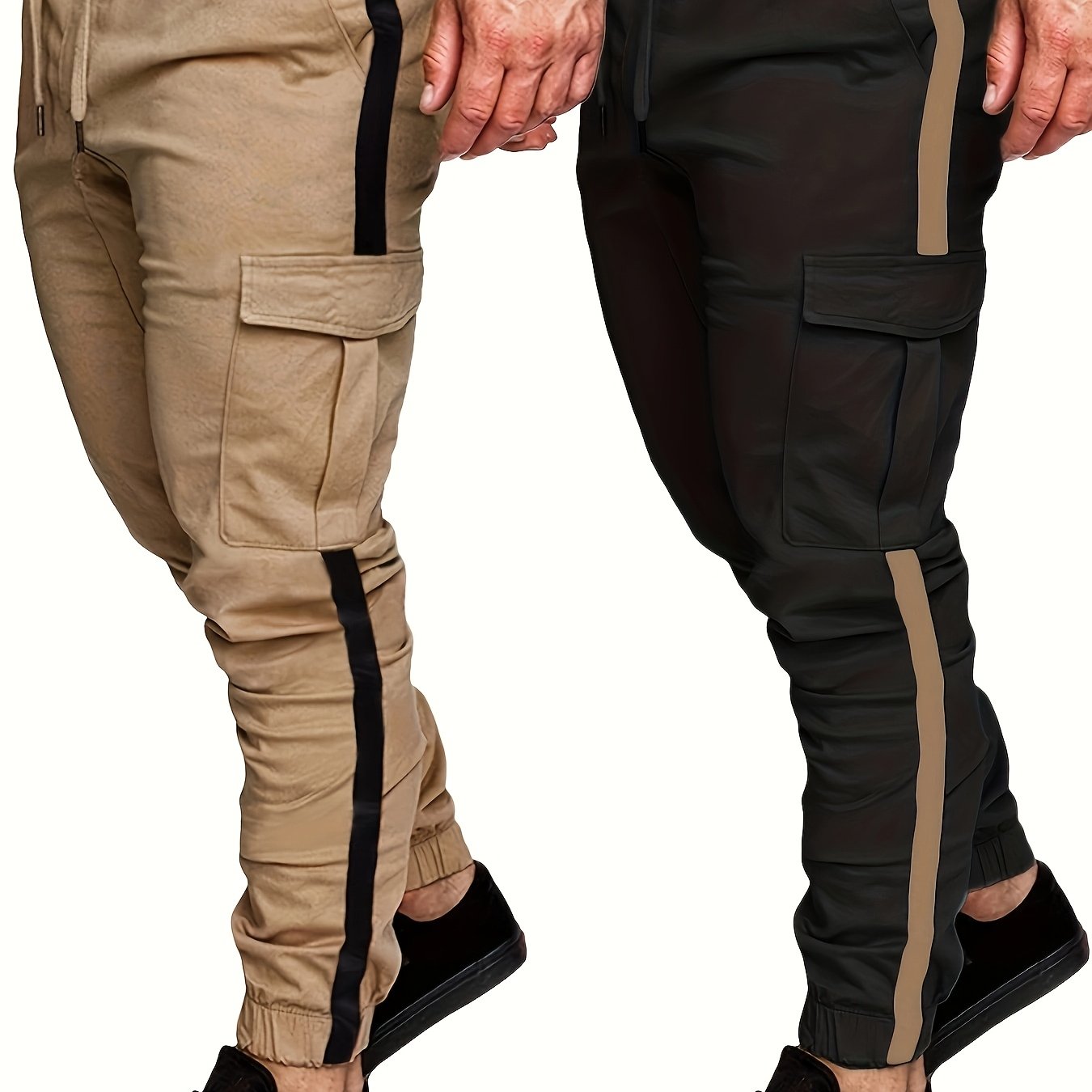 TEMU [2pcs Set] Zl-kj-c20 Men's Cargo Pants Autumn Contrast Solid Color