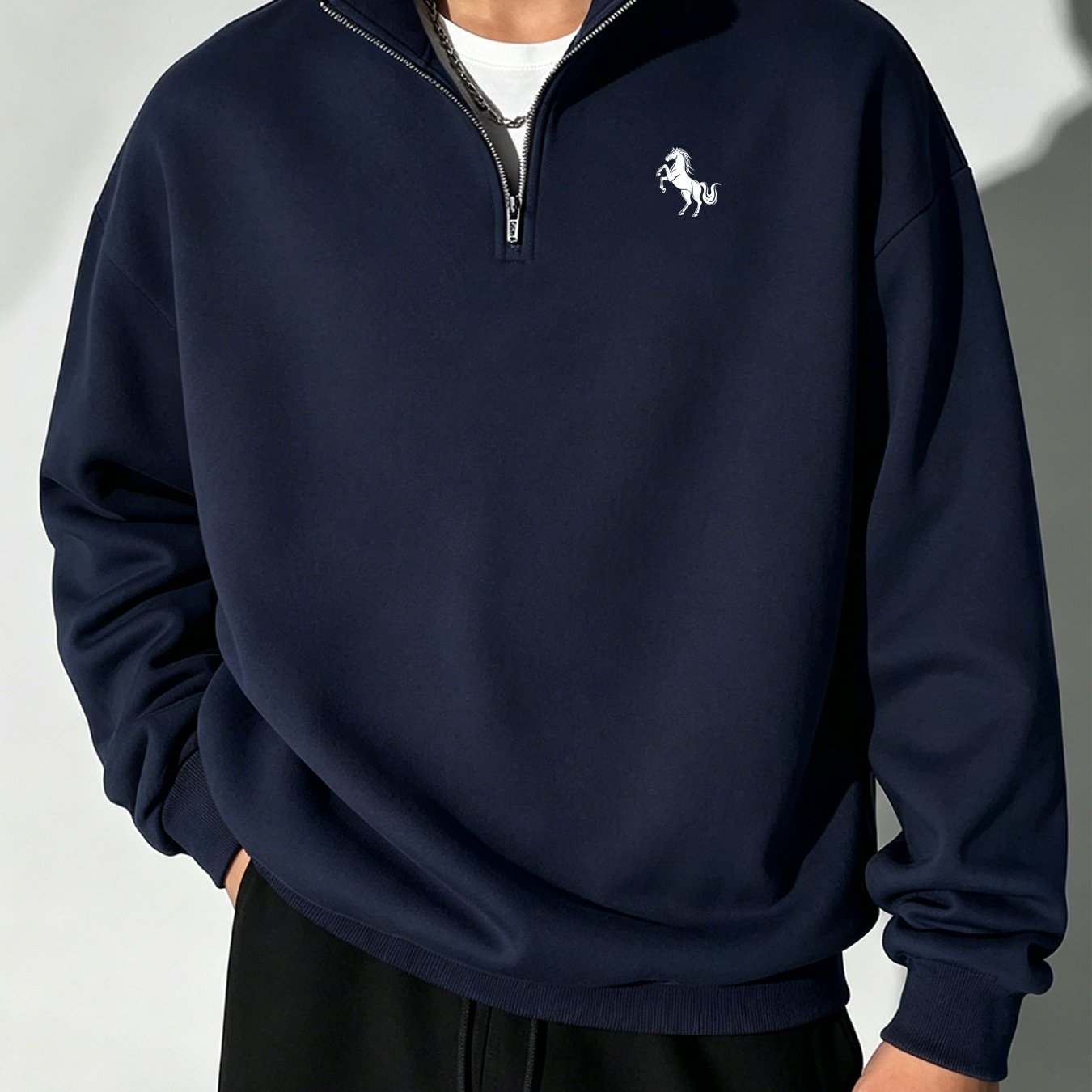 TEMU Men's Instant Print Half-zip Sweatshirt, Simple And Stylish Printed Collar Sweatshirt, Casual Long-sleeve Collar Sweatshirt For Men