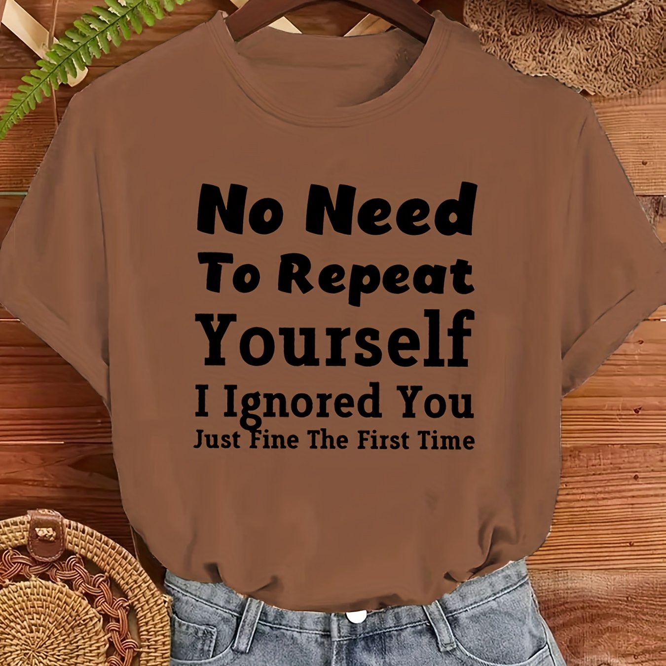 TEMU Plus Size, Women's Casual Fashion Printed T-shirt In Sizes 0-8xl, Trendy Base Layer For Daily , With "you Don't Have To Repeat, I Ignored You
