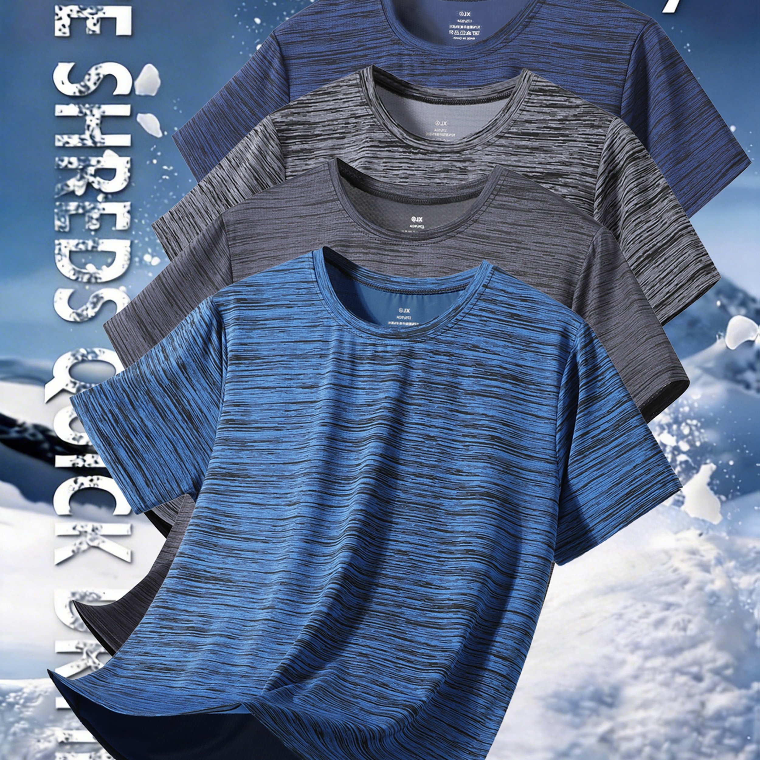 E-shop 4er Set Herren Sommer Dünnes Schnelltrocknendes Atmungsaktives T-Shirt Druck Kurzarm Freizeit Shirt Sport Outdoor Laufen Fitness Coach Ebenfalls
