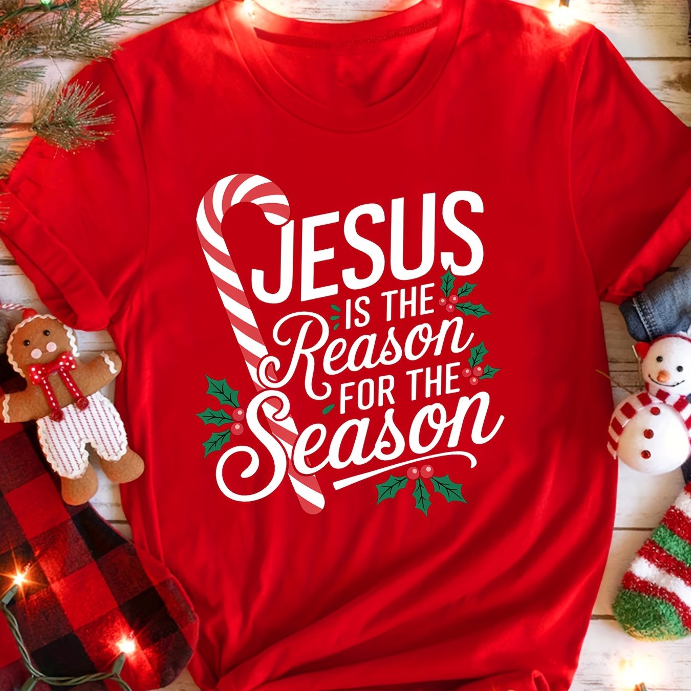 TEMU 1 Christmas Casual T-shirt-women's Short Sleeve Crew Neck T-shirt Printed With " Of Season" Letter Print, Polyester Fabric, Size H, Regular