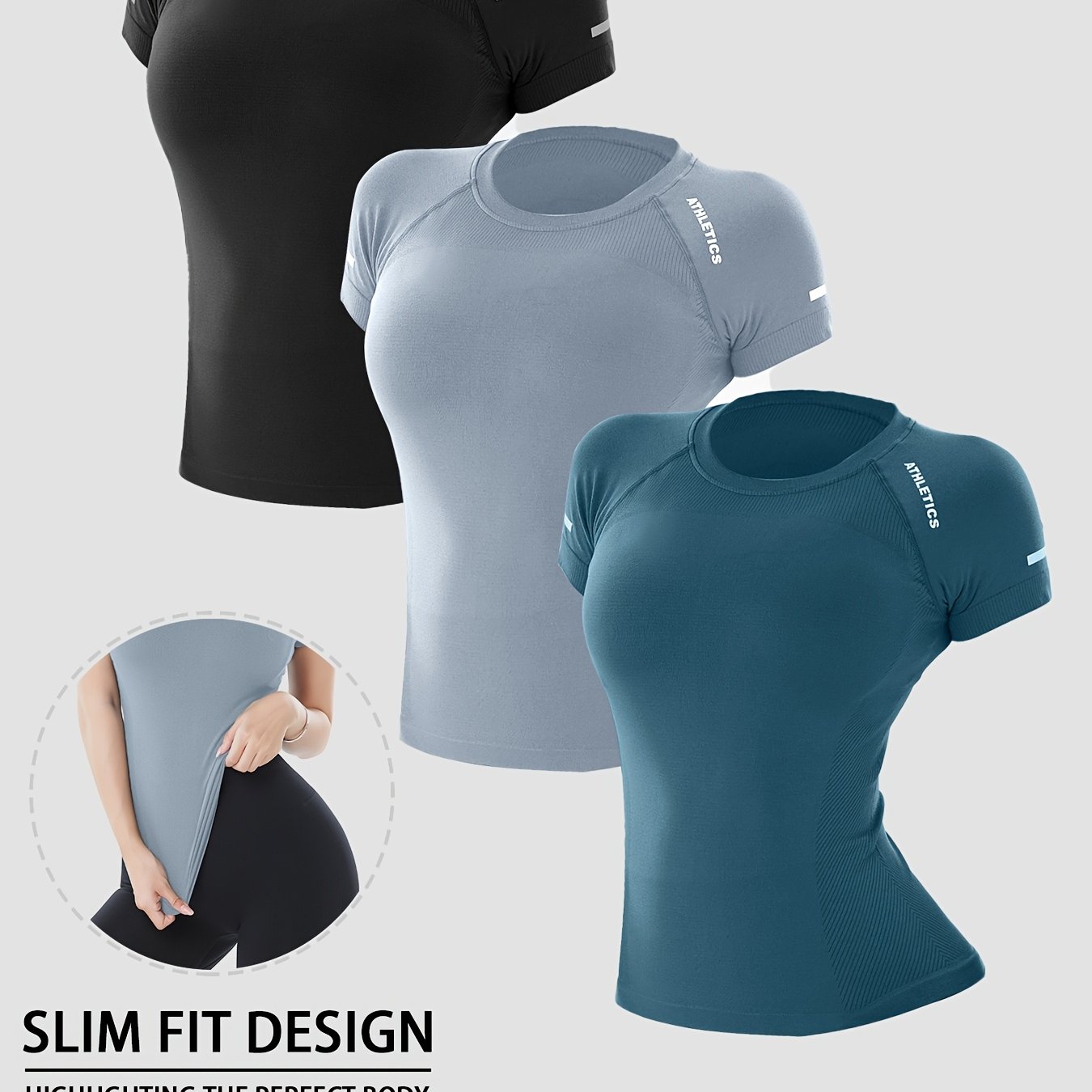 TEMU 3pcs Women's High-elasticity Semi-sheer Nude Color T-shirts - Breathable Round Neck Short Sleeve Yoga Gymnastics Tops For Running, Pilates &